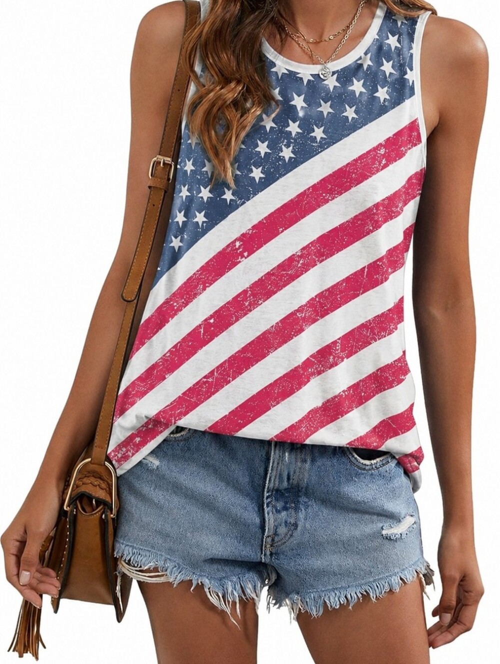 Rue Juju American Flag Crochet Back Tank Top Women's Small - Picture 1 of 5